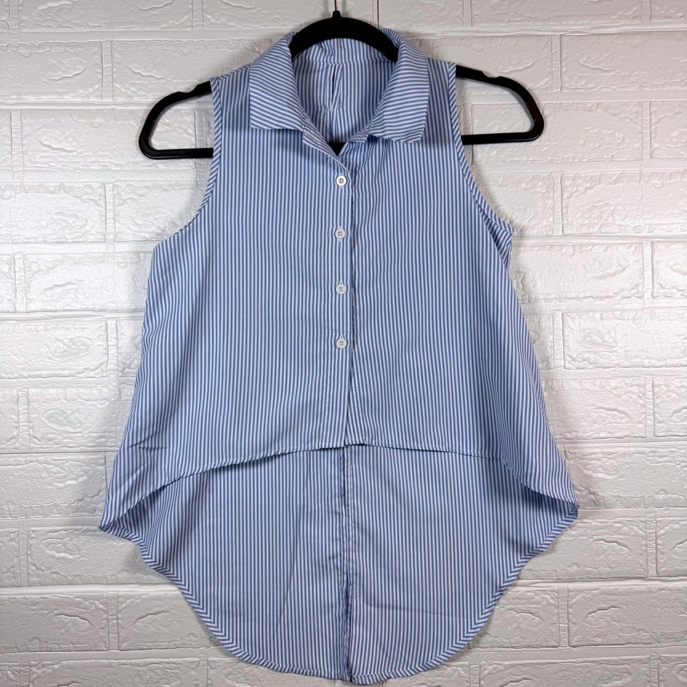 Sleeveless Top Kids Size 11Y Blue Striped Bow Back High Low Blouse